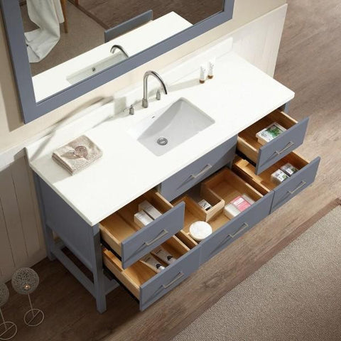 Image of Ariel Shakespeare 61" Grey Transitional Single Sink Bathroom Vanity G061S-WQ-GRY Q043S-R-BC-MNB