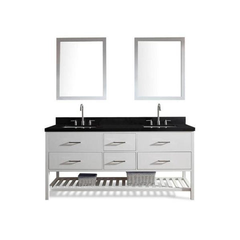 Image of Ariel Shakespeare 73" White Transitional Double Sink Bathroom Vanity G073D-AB-WHT G061S-WQ-GRY