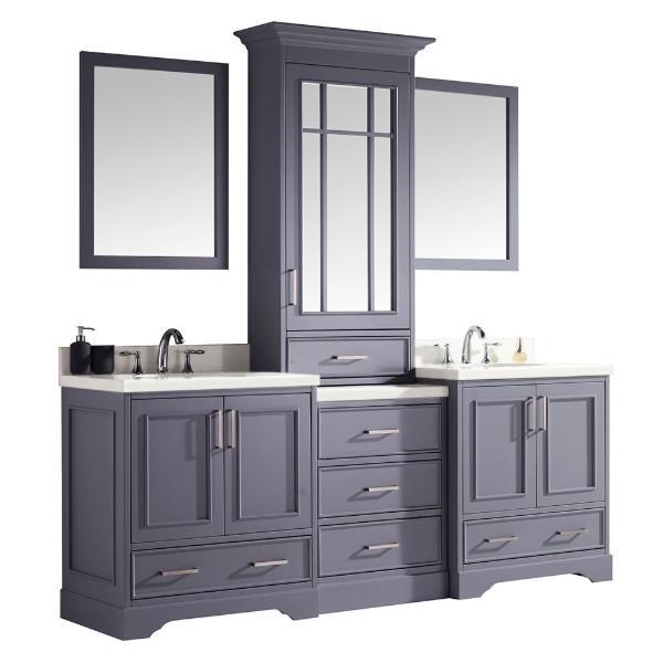 Ariel Stafford 85" Grey Transitional Double Sink Bathroom Vanity M085D-GRY G073D-AB-WHT