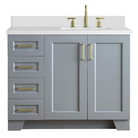 Image of Ariel Taylor 43" Grey Modern Rectangle Sink Bathroom Vanity Q43SLB-WQO-GRY Q43SLB-WQR-GRY