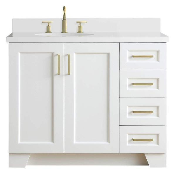 Ariel Taylor 43" White Modern Oval Sink Bathroom Vanity Q43SLB-WQO-WHT