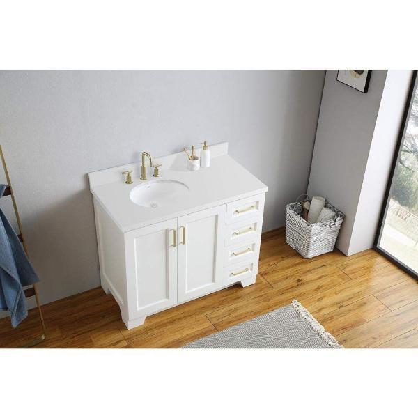 Ariel Taylor 43" White Modern Oval Sink Bathroom Vanity Q43SLB-WQO-WHT