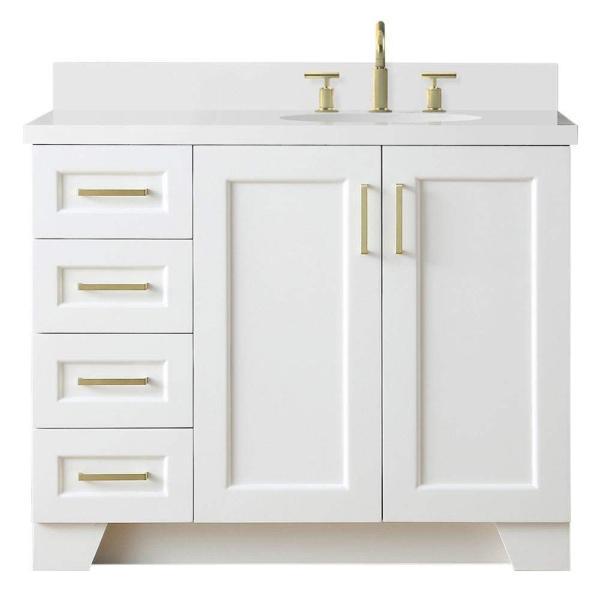 Ariel Taylor 43" White Modern Oval Sink Bathroom Vanity Q43SLB-WQO-WHT Q43SRB-WQO-WHT