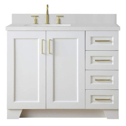 Image of Ariel Taylor 43" White Modern Rectangle Sink Bathroom Vanity Q43SLB-WQR-WHT