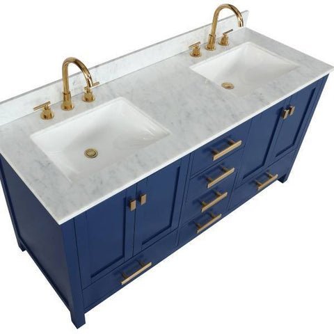 Image of Design Element Valentino 60" Blue Double Rectangular Sink Vanity V01-60-BLU V01-60-BLU