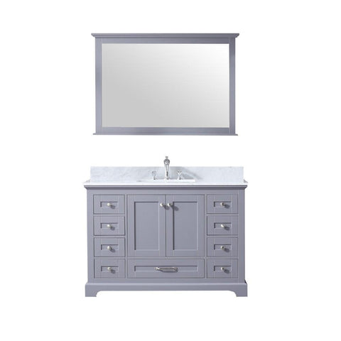 Image of Dukes 48" Dark Grey Single Vanity | White Carrara Marble Top | White Square Sink and 46" Mirror