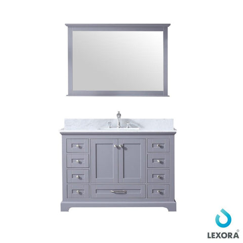 Image of Dukes 48" Dark Grey Single Vanity | White Carrara Marble Top | White Square Sink and 46" Mirror