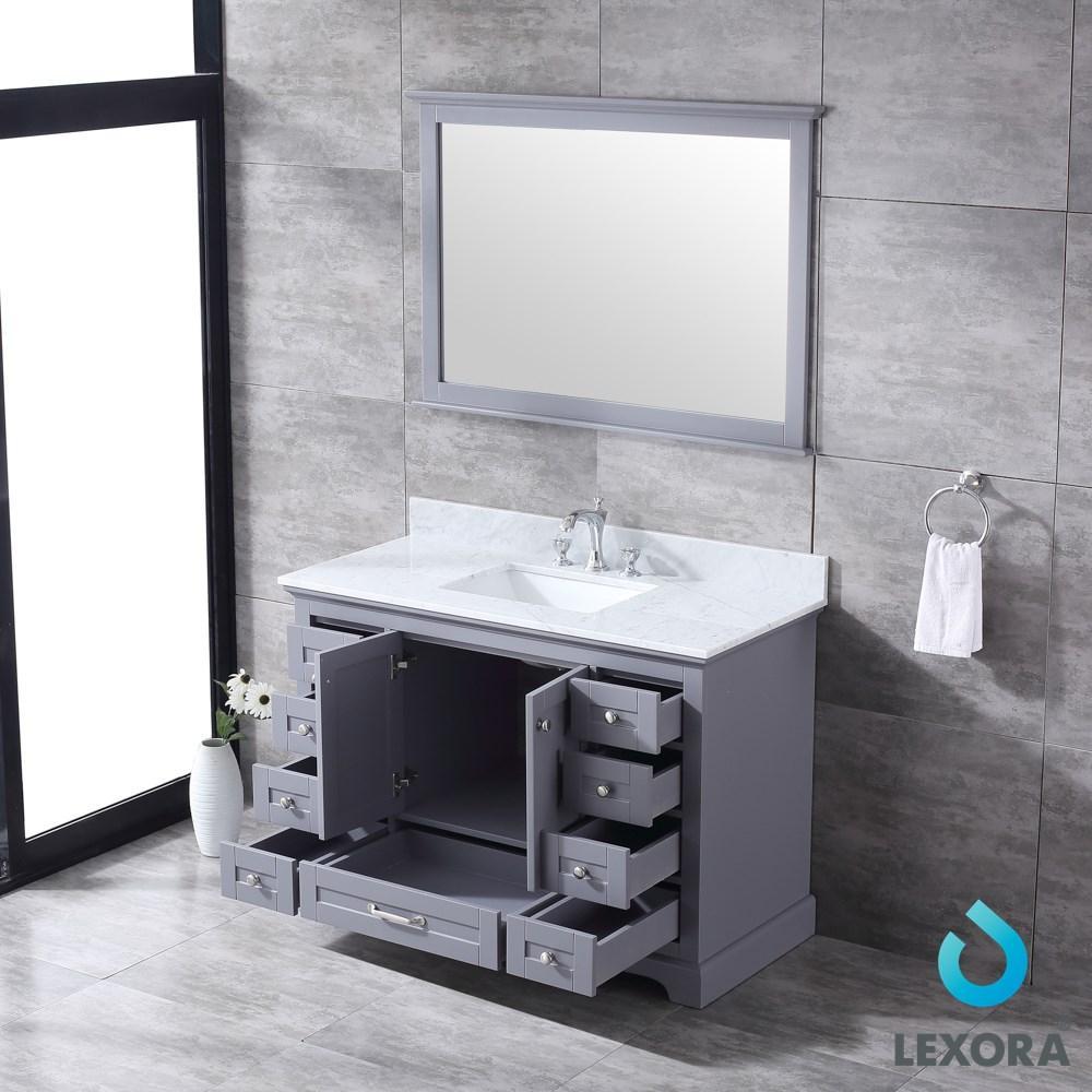 Dukes 48" Dark Grey Single Vanity | White Carrara Marble Top | White Square Sink and 46" Mirror