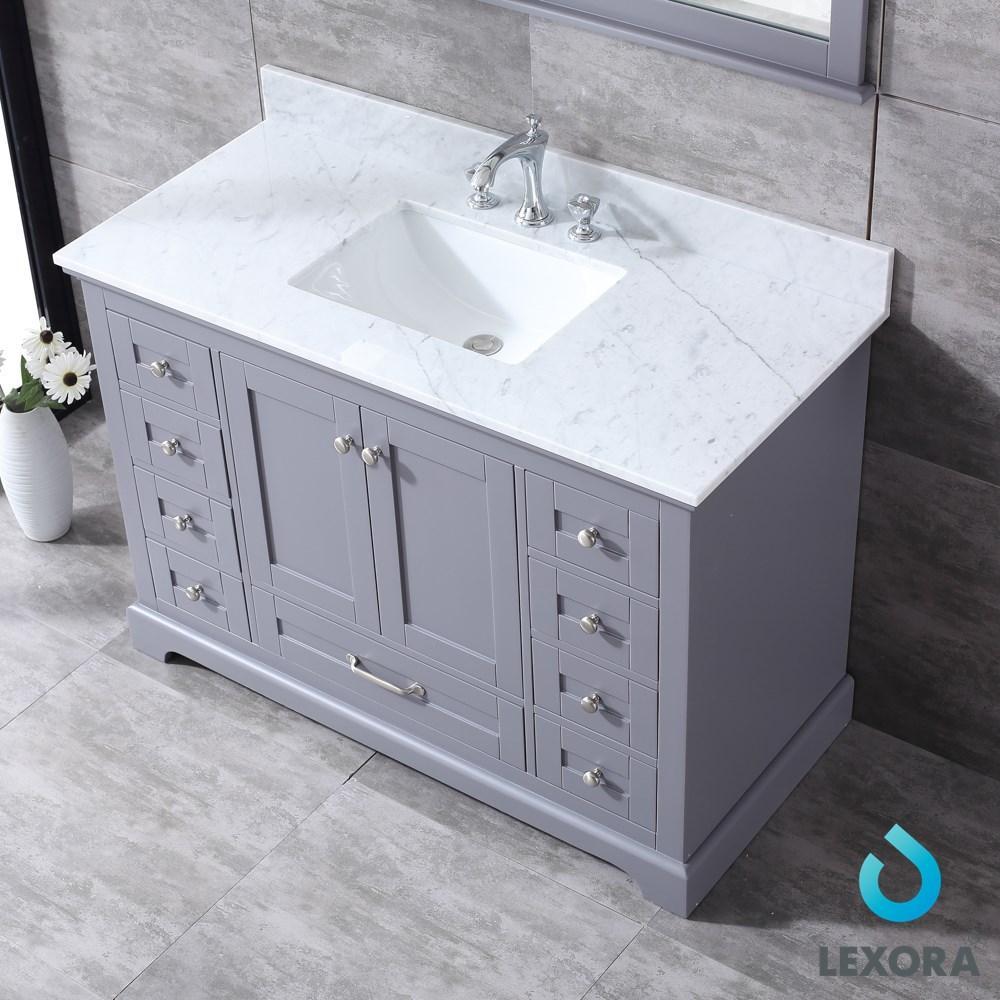 Dukes 48" Dark Grey Single Vanity | White Carrara Marble Top | White Square Sink and 46" Mirror