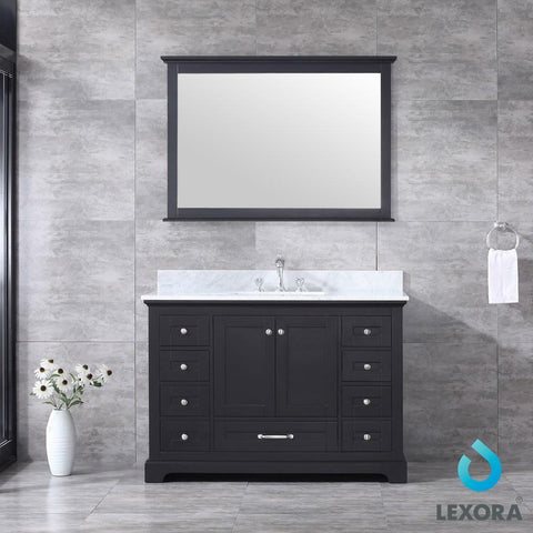 Image of Dukes 48" Espresso Single Vanity | White Carrara Marble Top | White Square Sink and 46" Mirror