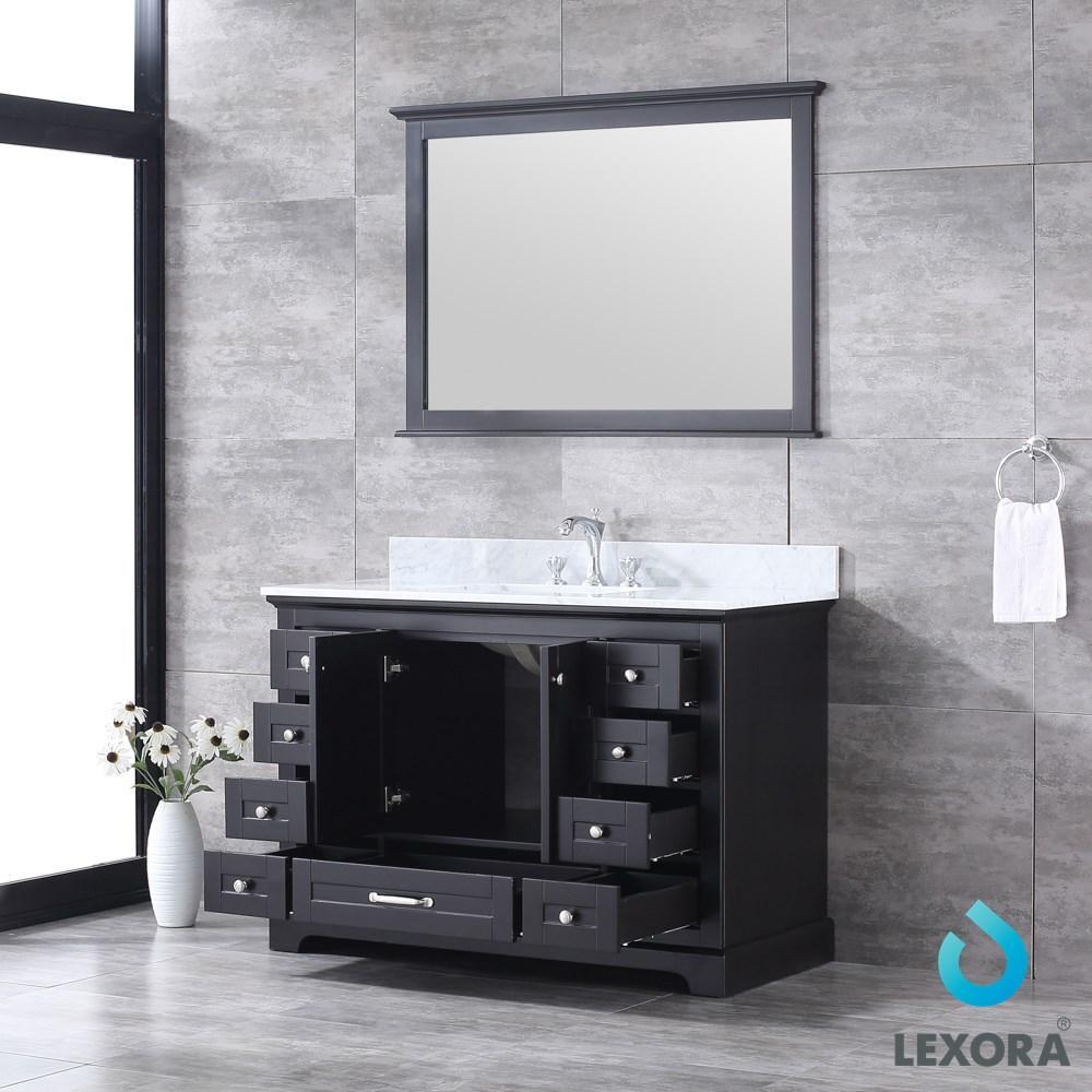 Dukes 48" Espresso Single Vanity | White Carrara Marble Top | White Square Sink and 46" Mirror
