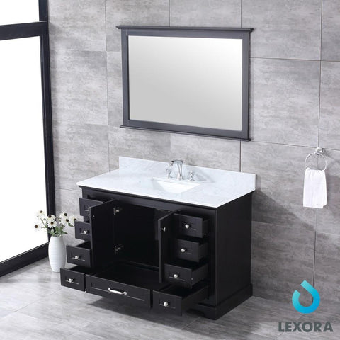 Image of Dukes 48" Espresso Single Vanity | White Carrara Marble Top | White Square Sink and 46" Mirror