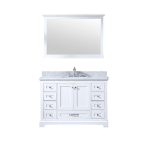 Dukes 48" White Single Vanity | White Carrara Marble Top | White Square Sink and 46" Mirror