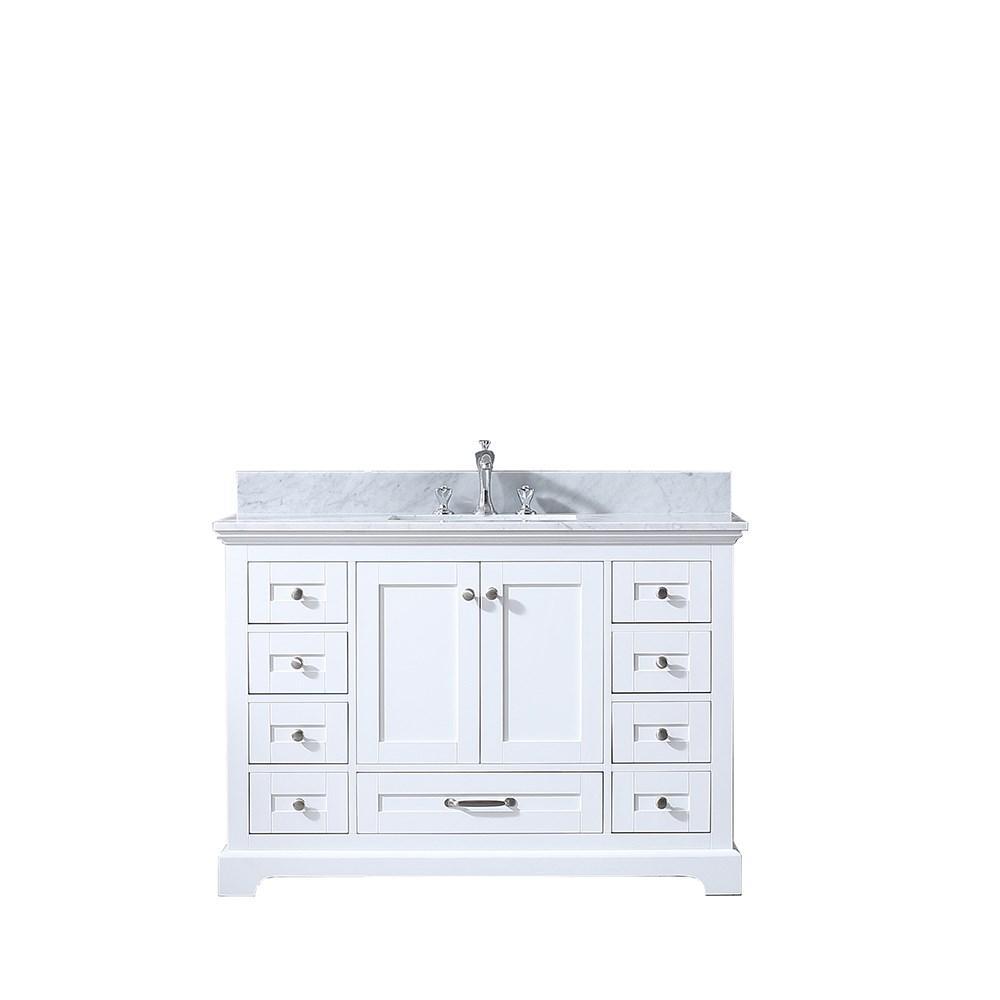 Dukes 48" White Single Vanity | White Carrara Marble Top | White Square Sink and no Mirror