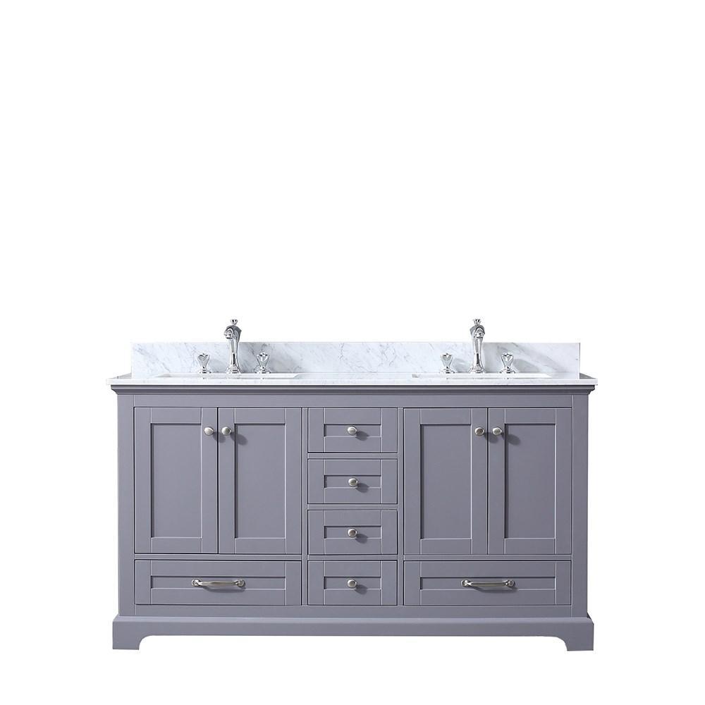 Dukes 60" Dark Grey Double Vanity | White Carrara Marble Top | White Square Sinks and no Mirror