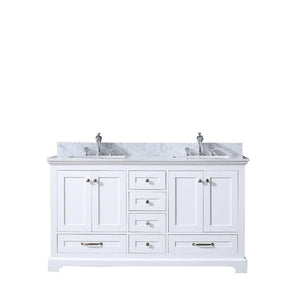 Dukes 60" White Double Vanity | White Carrara Marble Top | White Square Sinks and no Mirror