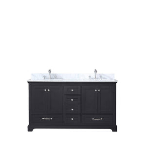 Dukes 60" Espresso Double Vanity | White Carrara Marble Top | White Square Sinks and no Mirror