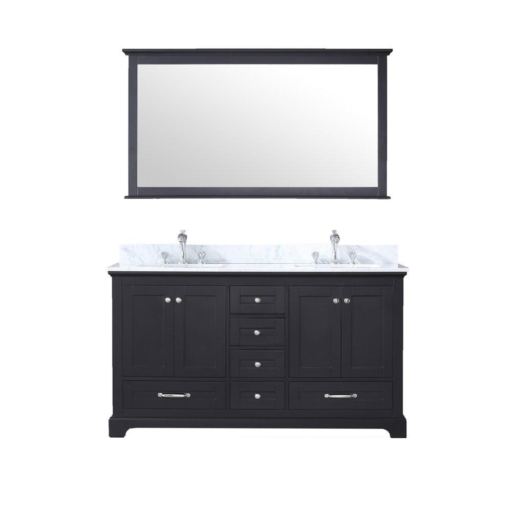Dukes 60" Espresso Double Vanity | White Carrara Marble Top | White Square Sinks and 58" Mirror