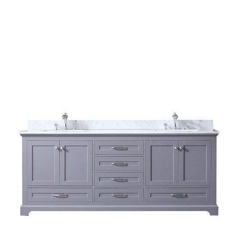 Dukes 80" Dark Grey Double Vanity | White Carrara Marble Top | White Square Sinks and no Mirror