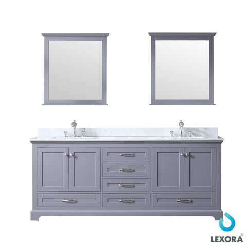 Image of Dukes 80" Dark Grey Double Vanity | White Carrara Marble Top | White Square Sinks and 30" Mirrors