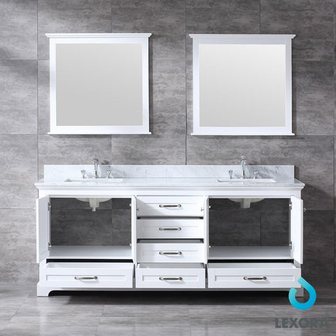 Image of Dukes 80" White Double Vanity | White Carrara Marble Top | White Square Sinks and 30" Mirrors