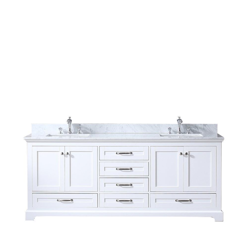 Dukes 80" White Double Vanity | White Carrara Marble Top | White Square Sinks and no Mirror