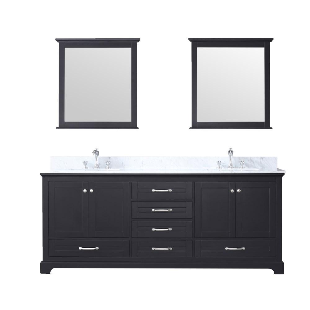 Dukes 80" Espresso Double Vanity | White Carrara Marble Top | White Square Sinks and 30" Mirrors