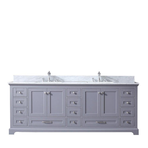Dukes 84" Dark Grey Double Vanity | White Carrara Marble Top | White Square Sinks and no Mirror