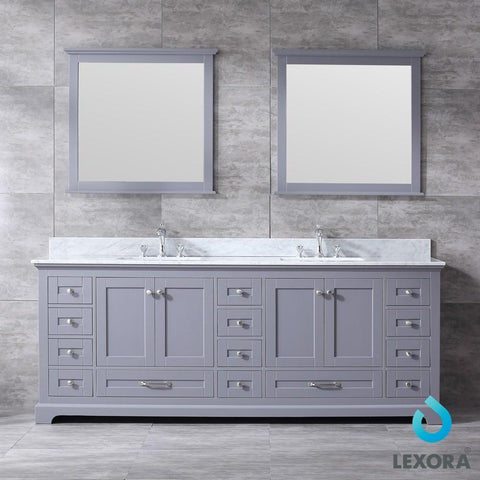 Dukes 84" Dark Grey Double Vanity | White Carrara Marble Top | White Square Sinks and 34" Mirrors