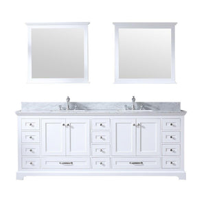Dukes 84" White Double Vanity | White Carrara Marble Top | White Square Sinks and 34" Mirrors