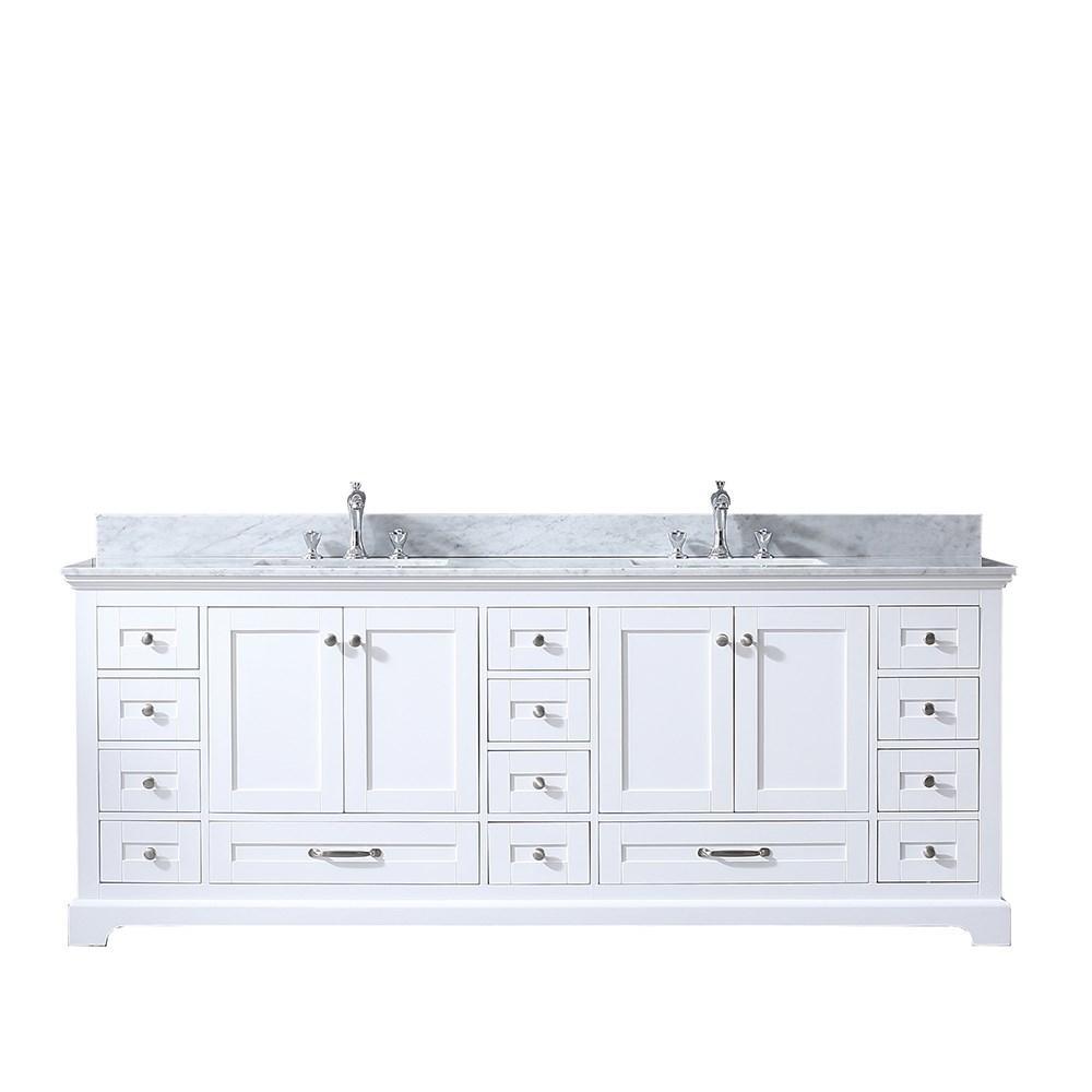 Dukes 84" White Double Vanity | White Carrara Marble Top | White Square Sinks and no Mirror
