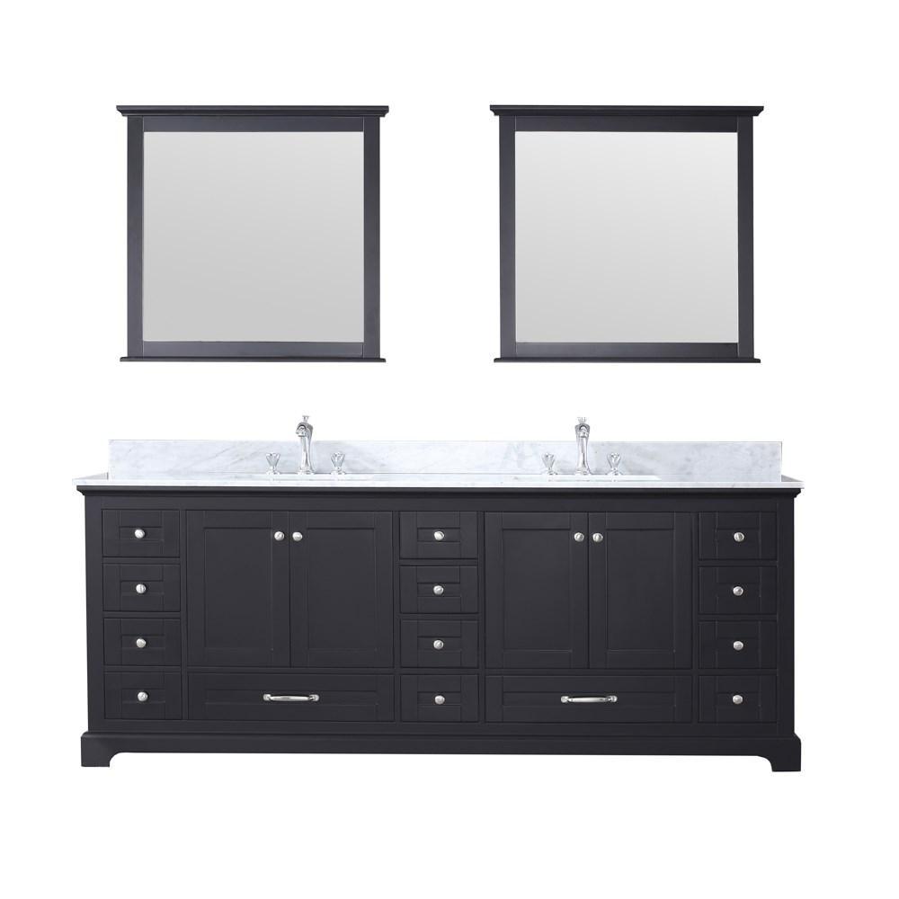 Dukes 84" Espresso Double Vanity | White Carrara Marble Top | White Square Sinks and 34" Mirrors