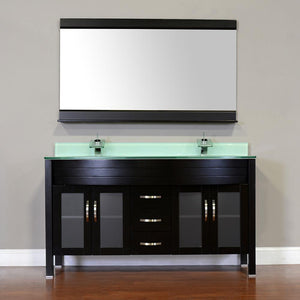Elite 60" Double Modern Bathroom Vanity - Black with White Glass Top and Mirror AW-082-60-B-WGT-2M24