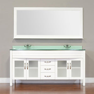 Elite 72" Double Modern Bathroom Vanity - White with Light Green Glass Top and Mirror AW-082-72-W-LGGT-2M24