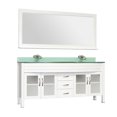 Image of Elite 72" Double Modern Bathroom Vanity - White with Light Green Glass Top and Mirror AW-082-72-W-LGGT-2M24