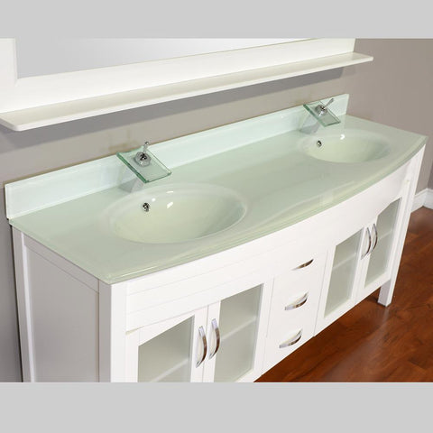 Image of Elite 72" Double Modern Bathroom Vanity - White with White Glass Top and Mirror AW-082-72-W-WGT-2M24