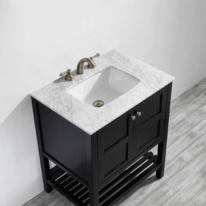Florence 30" Espresso Transitional Single Sink Vanity w/ Carrara White Marble Countertop
