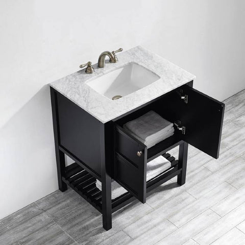 Image of Florence 30" Espresso Transitional Single Sink Vanity w/ Carrara White Marble Countertop