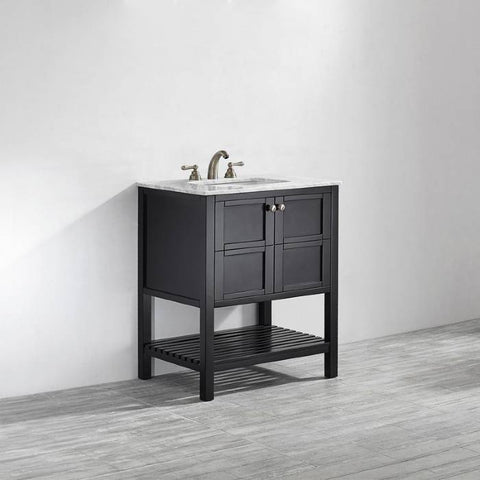 Image of Florence 30" Espresso Transitional Single Sink Vanity w/ Carrara White Marble Countertop