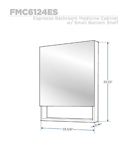 Image of Fresca 24" Espresso Bathroom Medicine Cabinet w/ Small Bottom Shelf | FMC6124ES FMC6124ES