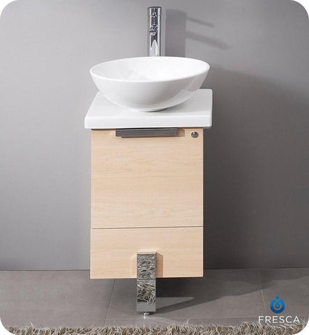 Image of Fresca Adour 16" Light Walnut Modern Bathroom Cabinet w/ Top & Vessel Sink FCB8110LT-CWH-V