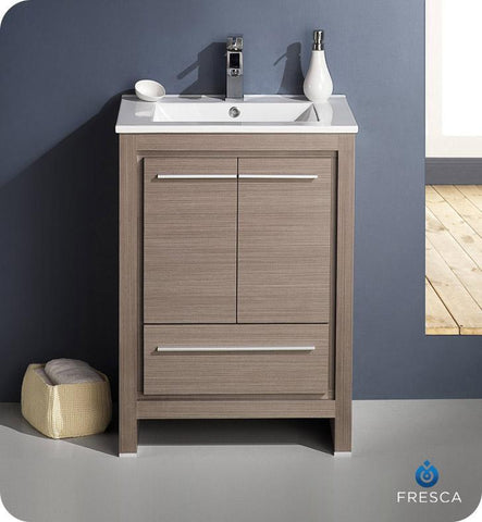 Image of Fresca Allier 24" Gray Oak Modern Bathroom Cabinet w/ Sink FCB8125GO-I