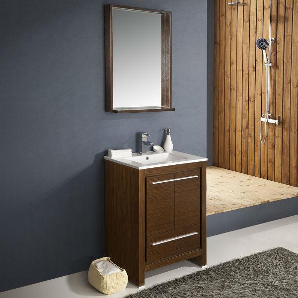 Fresca Allier 24" Wenge Brown Modern Single Bathroom Vanity w/ Mirror FVN8125 FVN8125WG-FFT1030BN