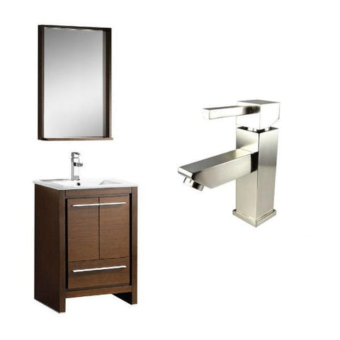 Image of Fresca Allier 24" Wenge Brown Modern Single Bathroom Vanity w/ Mirror FVN8125 FVN8125WG-FFT1030BN