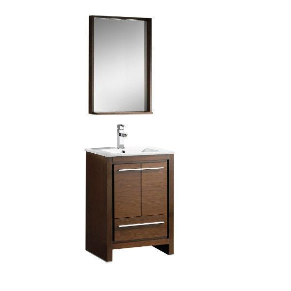 Fresca Allier 24" Wenge Brown Modern Single Bathroom Vanity w/ Mirror FVN8125 FVN8125WG-FFT1030BN