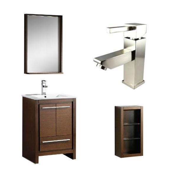 Fresca Allier 24" Wenge Brown Modern Single Bathroom Vanity w/ Mirror FVN8125 FVN8125WG-FFT1030BN-FST8130WG