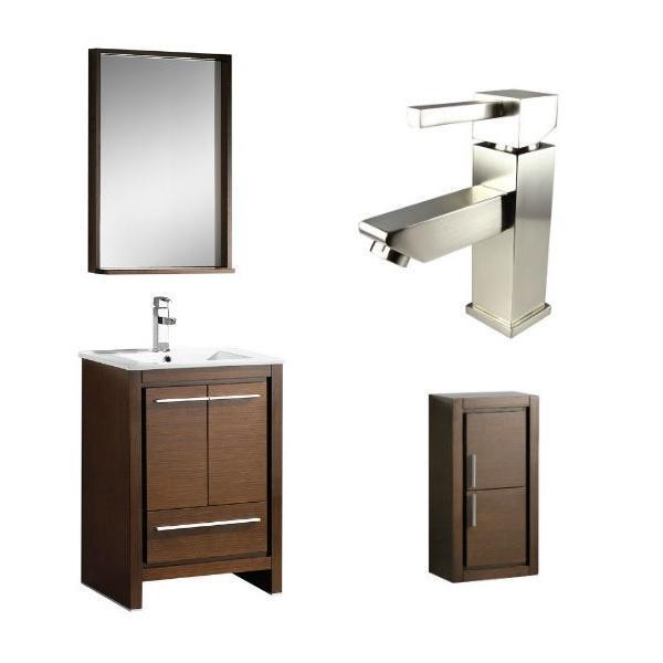 Fresca Allier 24" Wenge Brown Modern Single Bathroom Vanity w/ Mirror FVN8125 FVN8125WG-FFT1030BN-FST8140WG