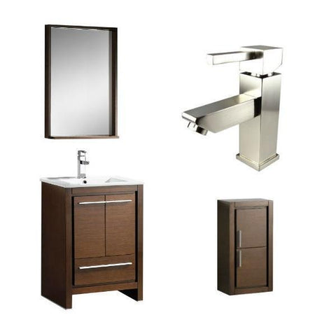 Image of Fresca Allier 24" Wenge Brown Modern Single Bathroom Vanity w/ Mirror FVN8125 FVN8125WG-FFT1030BN-FST8140WG