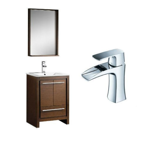 Image of Fresca Allier 24" Wenge Brown Modern Single Bathroom Vanity w/ Mirror FVN8125 FVN8125WG-FFT3071CH