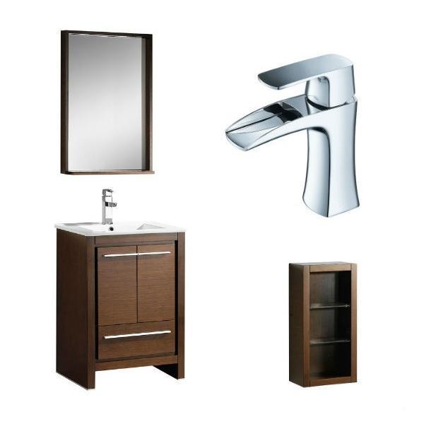 Fresca Allier 24" Wenge Brown Modern Single Bathroom Vanity w/ Mirror FVN8125 FVN8125WG-FFT3071CH-FST8130WG